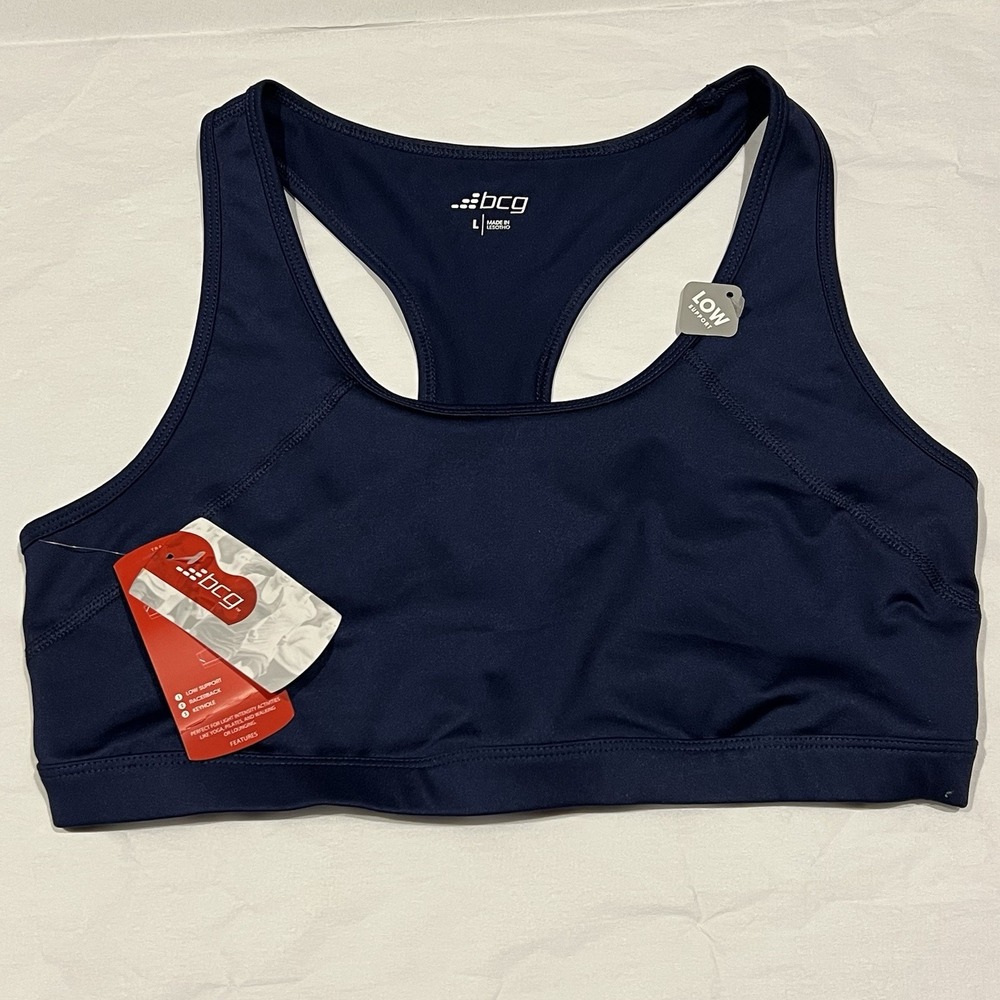 NWT BCG Blue Navy Sports Bra Size L Large Low Support